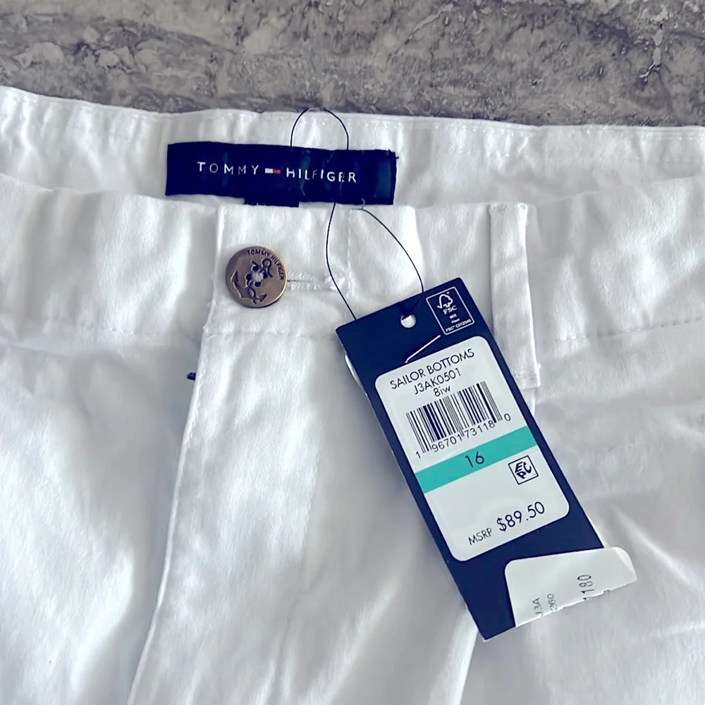 Tommy Hilfiger Wide-Leg Sailor Chino Pants in White, Size 16, New w/Tag